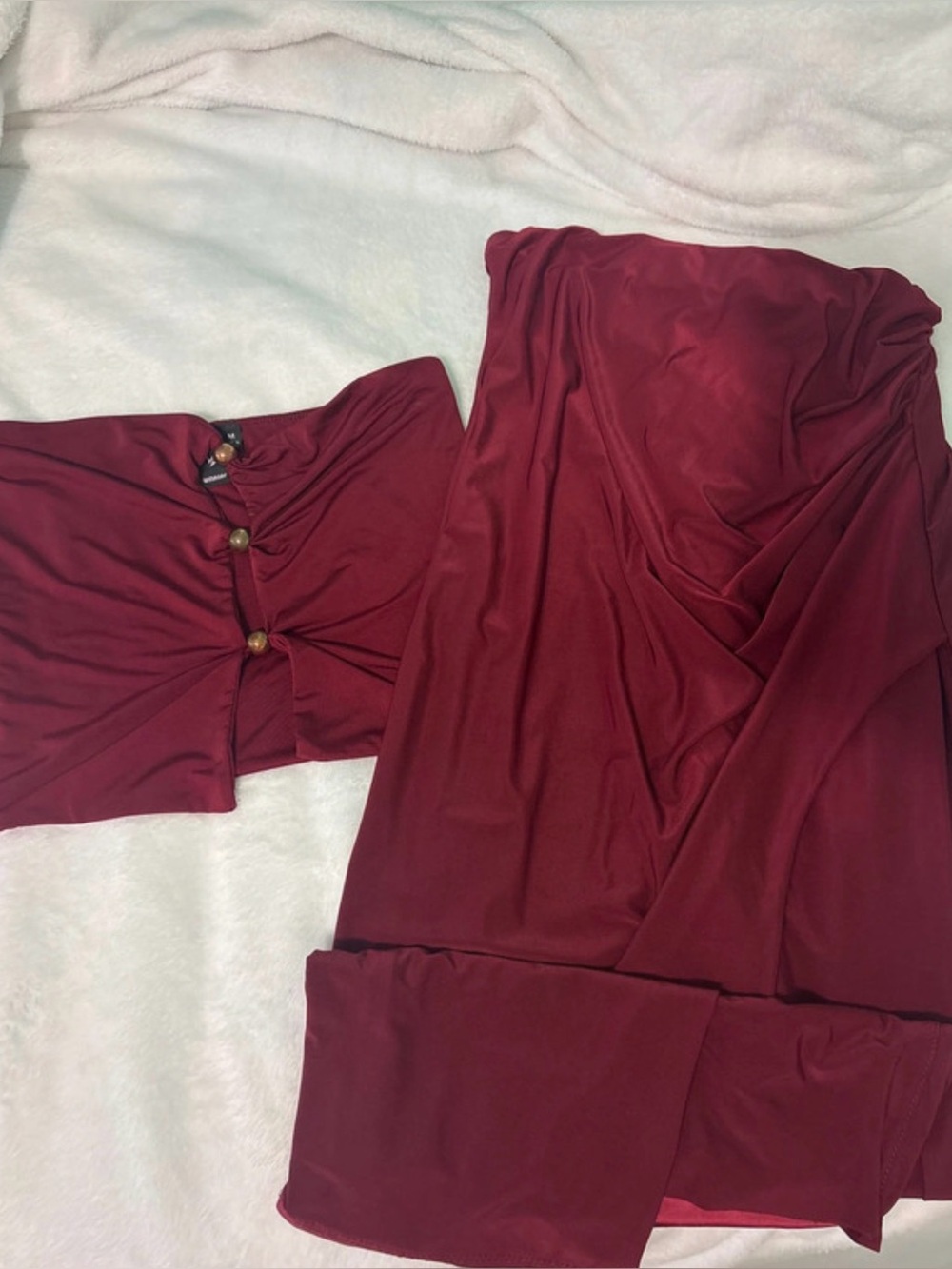 Windsor Women's Strapless Burgundy Top & Skirt Set